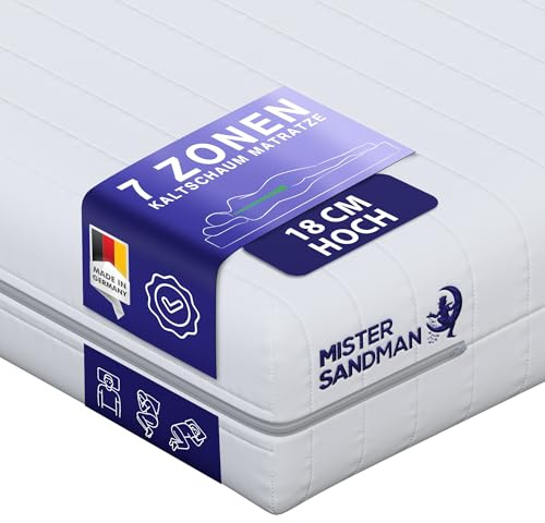 Mister Sandman Matelas en Mousse 7 Zones 100x200 cm, 18 cm, Soutien Équilibré, Réversible, Housse Lavable, Certifié Oeko-TEX, Fabriqué en Allemagne