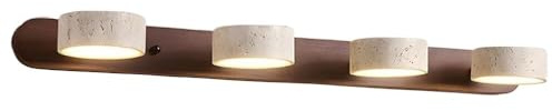 Naturstens badrumslampa – Vägglampa i svart lantlig stil med 4 ljuskällor, travertinskärmar och roterbar LED-belysning över spegeln(Brown,4 Lights)