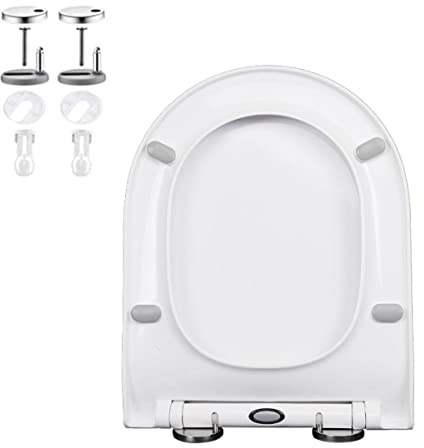 Sedile WC Bianco a Forma di D con Chiusura Ammortizzata e Cerniera reabile, sgancio rapido, Antiscivolo, 365 * 450 mm
