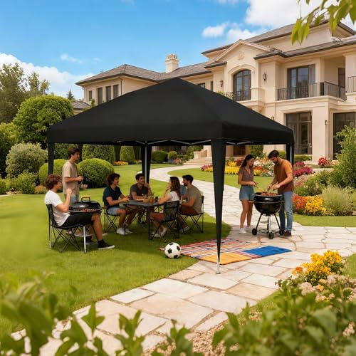 Pavillon 3x3m Pop-up – Höhenverstellbarer Faltpavillon, Wasserdicht & UV-beständig (210D), Gartenpavillon mit 4 Sandsäcke, Tragetasche, Kinderleichter Aufbau, Ideal für Outdoor & Partys, (Schwarz)