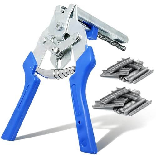 Pinza per Anelli Hog Ring Set mit 1200 M-Klammern, Pinza per Recinzioni con Anelli Zincati, Pinzas C-Clip per Reti Metalliche, Gabbie Animali, Reti di Sicurezza (blue)