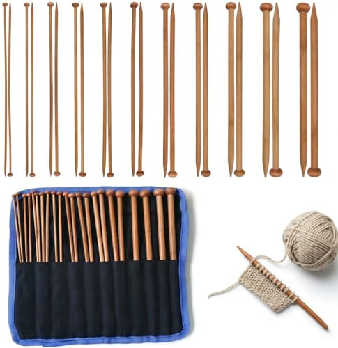 Knitting Needles Set,11 Pairs Bamboo Knitting Needleswith Storage Pouch