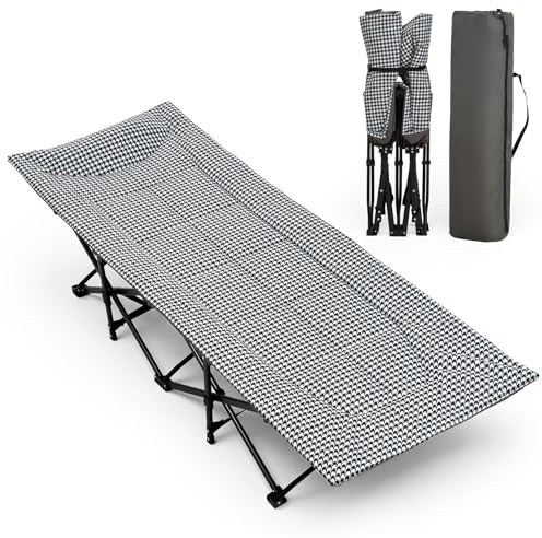 The fellie Camp Beds for Adults with Cushion and Pillow, XXL Oversized Portable Camping Cot, Folding Camping Beds with Carry Bag, Lightweight Tent cot supports 600 lbs for Outdoor Travel Office Garden
