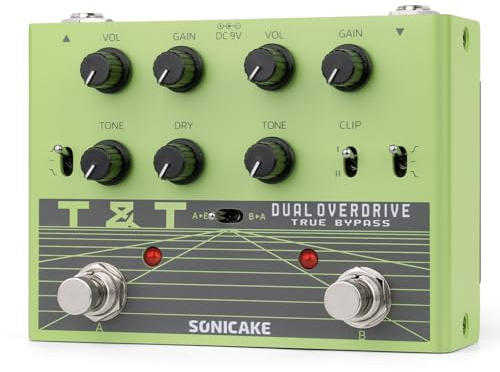 SONICAKE Overdrive Pedal para Guitarra Doble Canal Analógico 20+ Combinaciones de Tonos 3 Modos EQ True Bypass QDS-07