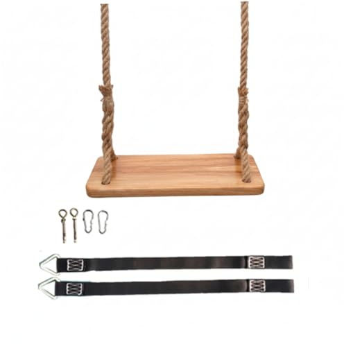 Columpio Trapecio, Columpio de Madera para Exteriores, Madera de Olmo Gruesa para niños con Cuerda Resistente y Piezas metálicas, Interior/Exterior para niños y Adultos, Asiento de 15, 75x6, 30 pulga