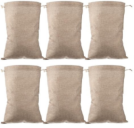 YARNOW 6 Sacchetti Traspiranti e Compatti in Juta Beige Coulisse per Conservazione Alimenti e Piante 20x30 Cm, per Ortaggi e