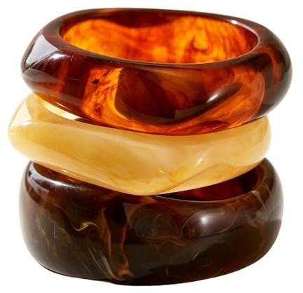 aieieii 3 Pcs Resin Bangles for Women, Stackable Wide Chunky Bangles Set