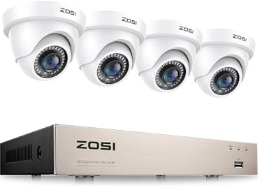ZOSI 1080p CCTV Kit Cámaras de Vigilancia Exterior 8CH 2MP Grabador DVR con 4pcs Cámara de Seguridad, Visión Nocturna, Alarma de Movimiento, sin Disco Duro