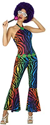 Atosa | Disfraz Disco Mujer | Traje a Rayas Zebra Multicolor para Adulto| Diseño Fiesta para Adultos | Incluye Mono y Cinturón | Ideal para Carnaval, Fiestas y Eventos | 1% Poliéster | Talla XL