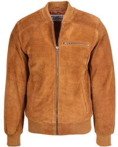 House Of Leather Blouson bomber en daim véritable pour homme style universitaire