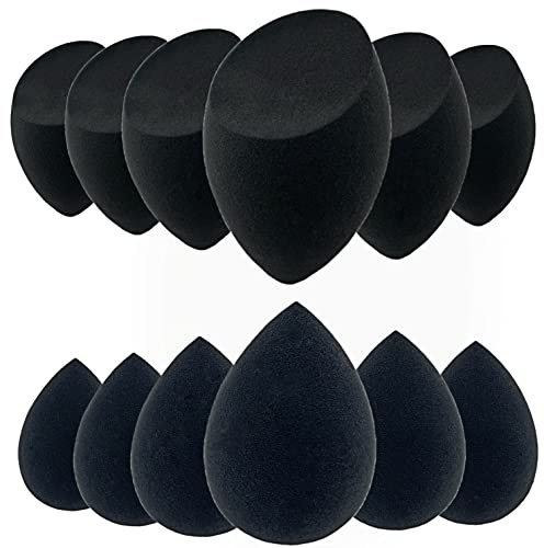 AIMILIQI Beauty Blender Makeup Sponge - 12 Pcs Makeup Sponge Set with Beauty Foundation Sponge Blender Holder, Flawless for Liquid, Cream, and Powder, Multi-Colored Makeup Sponges. (black)