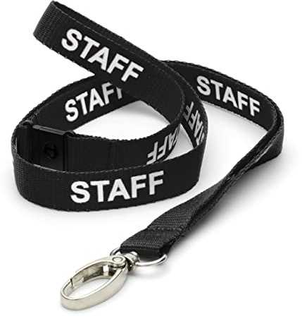 CKB Ltd Black Staff LANYARDS Breakaway säkerhetsnyckel halsrem svängbar metallklämma för ID-korthållare – drag snabbfrigörande design paket med 10
