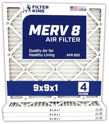 Filter King 9 x 9 x 1 luftfilter | 4-pack | MERV 8 HVAC veckade A/C ugnsfilter | TILLVERKAD I USA | Faktisk storlek: 9 x 9 x 190 cm