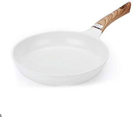 TiStm Sartén de cerámica blanca, Sartén antiadherente japonesa con mango de madera, Sartén for tortillas, Estufa de gas doméstica, bistec-20cm Sartén (Size : 26cm)