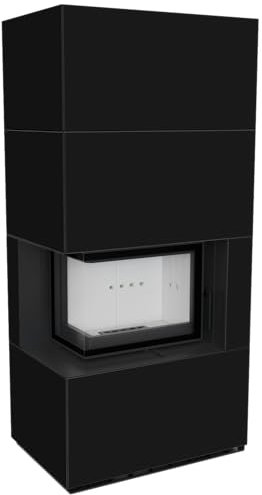 KRATKI Kaminbausatz FLOKI BOX links 8 kW Ø 160 Quarzsinter NERO ASSOLUTO mit Türfeder