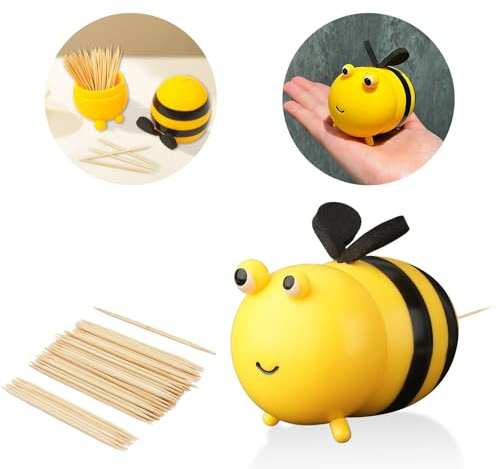 FUYAHA Bee Toothpick Holder Dispenser - Bee Toothpick Holder, Funny Cute Bee Decor Small Gifts for House Warming New Home Dining Room Rastaurant (With Toothpicks)