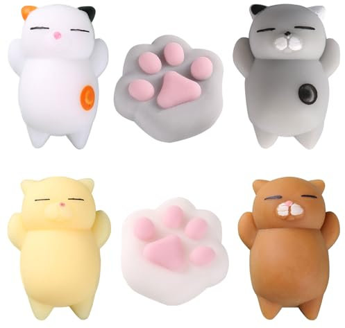 GWAWG 6Pcs Jouets Squishy Mini Mignons, Mochi Squishy Soft Patte de Chat, Jouets Anti-Stress, Jouets à Presser pour Enfants et Adultes, Jouets de Détente et Cadeaux Kawaii, Jouets Mignons pour Tous