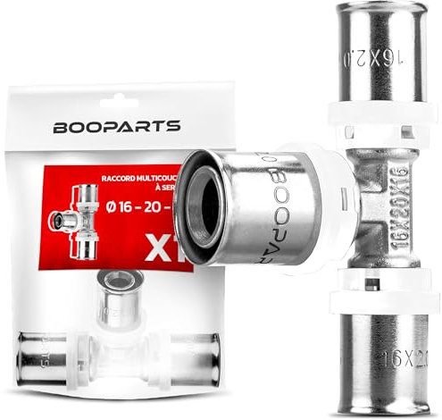 BOOPARTS raccordo multistrato 16-20-16 a crimpare contorno TH - Tee multistrato ridotto a crimpare - raccordo idraulico per tubo multistrato 20 e 16