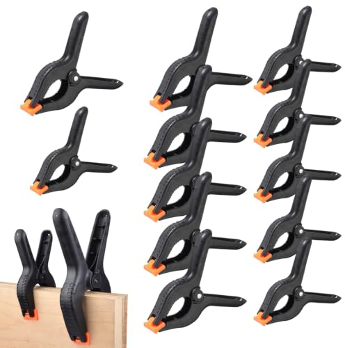12 Pcs Plastic Spring Clamps 2 Inch and 3 Inch, Heavy Duty Quick Grip Clip Clamps, Strong Background Wood Clamps, Extra Strength Work Clips Muslin Clamps for Photo Studio Woodwork Artwork