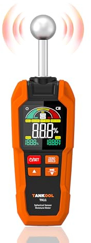 Misuratore di Umidità Non Distruttivo,TANKOOL Sensore Sfera 5-40mm Misuratore di Umidità Muri con LCD a Colori e Allarme Acustico,per Legni, Parete, Pavimenti, Legno, Gesso