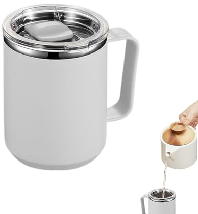 Tazza termica da caffè, in acciaio inox, da 450 ml, con manico e coperchio a tenuta stagna, porta bevande calde e fredde, portatile per campeggio, ufficio, auto, cucina, uso quotidiano