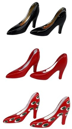 Zeiwohndc 3 pares de zapatos realistas de tacón alto de metal a escala 1/12 para decoración de habitación de muñecas, zapatos en miniatura coleccionables
