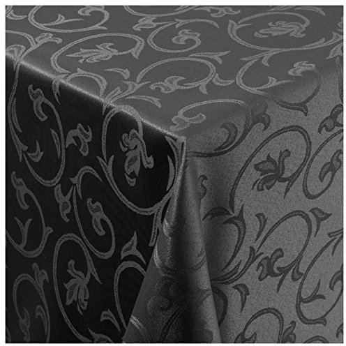 Tischdecke Stoff Damast Barock Jacquard Ranken-Design mit Saum eckig 80x80 cm Schwarz