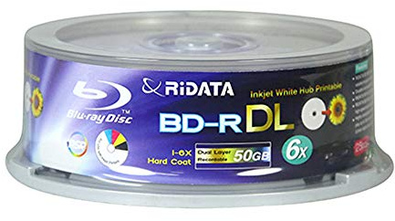 Ridata Blu Ray Disc 50gb 6x White Inkjet Printable Bd-r Dl 25 Pack 50GB Color blanco unidad de fuente de alimentación