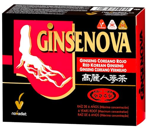 Novadiet - GINSENOVA con Ginseng Coreano Rojo - Energía y Vitalidad - Para Deportistas y Estudiantes - Apoyo Durante Épocas de Intensa Actividad - 60 Cápsulas Vegetales