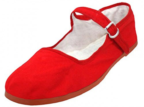 Shoes 18 Womens Cotton China Doll Mary Jane Shoes Ballerina Ballet Flats 114 Red Canvas UK 5