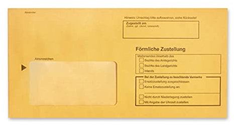 100 x Innere Postzustellungshüllen Förmliche Zustellung Postzustellungsumschläge 9490120