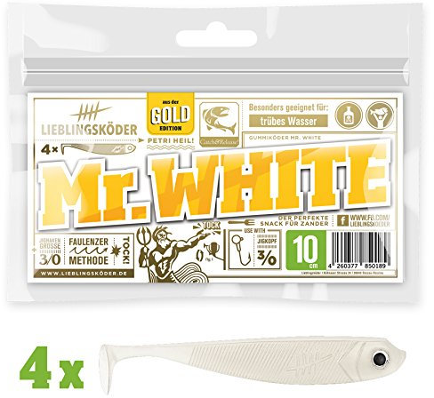 4 Lieblingsköder Gummifische zum Zanderangeln mit Gummifisch 10 cm, Farbe Lieblingsköder:Mr. White