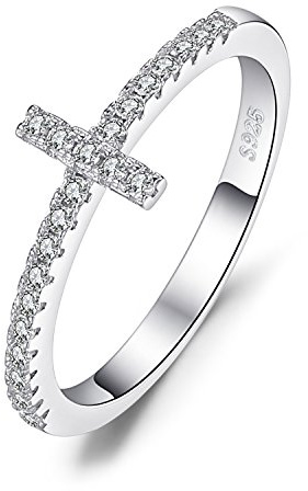 JewelryPalace Anelli Donna Argento 925, Fedine Fidanzamento Coppia, Anello Croce Laterale, Eterno Amore Diamante Simulato Anniversario Matrimonio Promessa Sposa Band Anelli Donna, Gioielli Donna