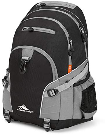 High Sierra Loop Backpack, Travel, or Work Bookbag with tablet sleeve, One Size, Black/Charcoal