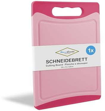 MaxxGoods Schneidebrett Kunststoff mit Saftrille & Griff - Antibakteriell - Frühstücksbrett, Kunststoffbrett beidseitig verwendbar, Spülmaschinenfest - Pink, 20x15x0,8cm