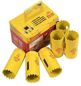 Starrett HSS - Juego de 6 sierras perforadoras bimetálicas FCH0100-6 de corte rápido, extra cobalto, para chapa de acero inoxidable, madera suave, plástico, varios materiales, 25 mm