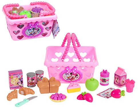 Juego de Cesta de la Compra Minnie Bow-Tique Bowtastic de Disney Junior con Comida de Juguete y Accesorios, Juego de simulación; Juguetes para niños a Partir de 3 años de Just Play