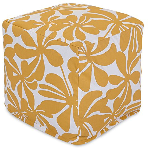 Majestic Home Goods Plantation Indoor/Outdoor Bean Bag Ottoman Pouf Cube, 17 L x 17 W x 17 H, Yellow