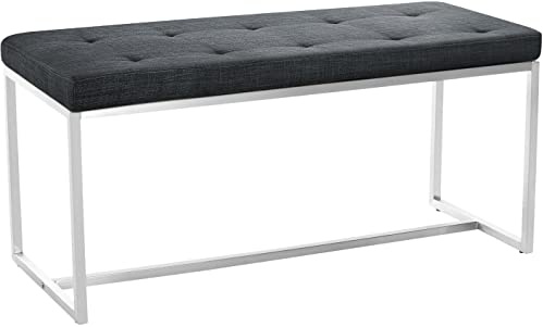 CLP Panchina Interno Barci 2 Posti in Acciaio Inox I Panchetta Ingresso in Stoffa I Panca Camera Trapunta Alt. 48 CM, Colore:Grigio Scuro