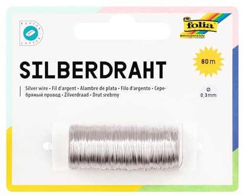 folia 79360 - Silberdraht, versilbert, 1 Spule 0,3 mm x 80 m - ideal für Bastelarbeiten, Gestecke und Schmuck, Silber