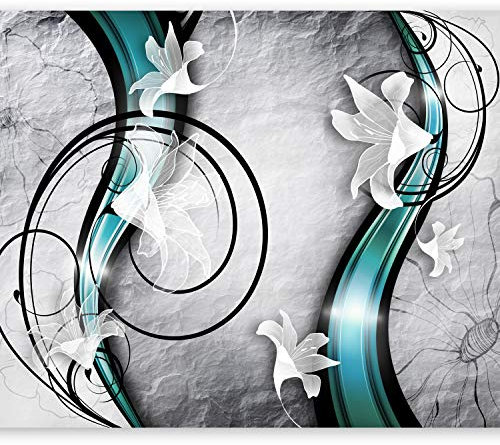 murando - Vlies Fototapete Blumen Lilien 300x210cm Foto tapete Wohnzimmer Vliestapete XXL Wandtapete Motivtapeten 3d Effekt Wand Dekoration - Betonoptik Abstrakt Ornament türkis grau a-A-0037-a-d