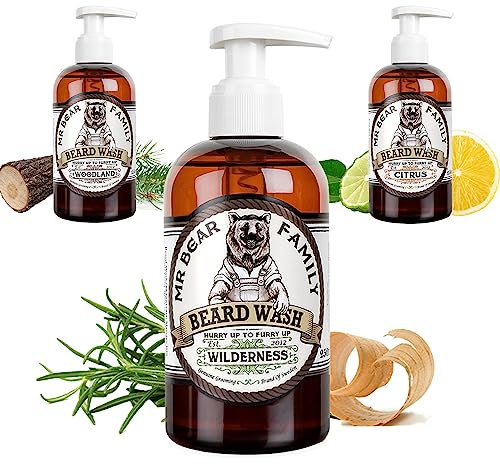 Mr Bear Family Natürliches Bartshampoo für Männer 250ml - Wilderness - mehr Feuchtigkeit für einen volleren, gesünderen Bart - 2-in-1 Bartseife und Bart Conditioner - Bart Shampoo Herren