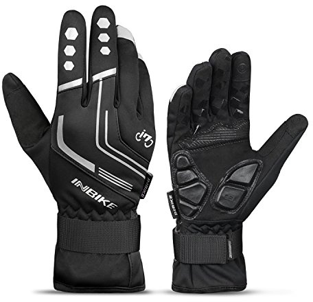 INBIKE Cycling Winter Gloves,for Men Windproof Reflective Thermal Gel Pads Touch Screen MTB Mountain Bike Black Large