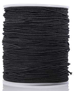 KONMAY Rubber Elastic Cord for Jewelry Making, 1 Roll 92 Meters 1.0mm Black Round Stretchy String for Bracelets, Beading and Crafting