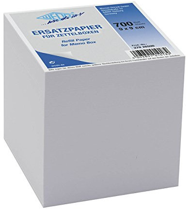 Wedo 27026500 Ersatzpapier (für Zettelbox, holzfrei, 9 x 9 cm, 700 Blatt) weiß