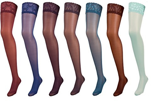 COMPRESSANA Calypso 140 den Feinstrick Stützstrümpfe mit Spitzenhaftband in den Trendfarben 2018 – effektive Stützwirkung mit ca. 15-18 mmHg Kompression (Stütz-Klasse 3) - nahezu blickdichtes, feines und glattes Maschenbild – Schenkelstrümpfe mit Haftband - Größe III - Farbe petrol - 1 Paar