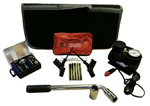 XtremeAuto® Emergency Breakdown Tool Kit - Includes Bulbs, Tyre Repair Kit, Wheel Brace Wrench, & Air Compressor