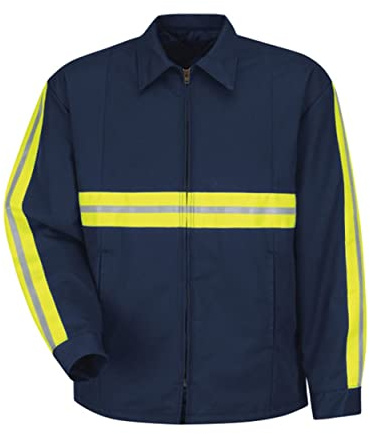 Red Kap Men's Enhanced Visibility Perma-Lined Panel Jacket, Navy with Yellow/Green Visibility Trim, X-Large
