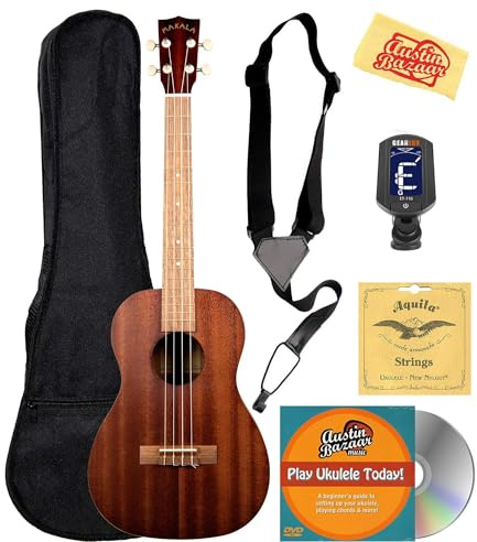 Kala MK-B Makala Baritone Ukulele Bundle with Gig Bag, Tuner, Strap, Aquila Strings, Online Lessons, Austin Bazaar Instructional DVD, and Polishing Cloth