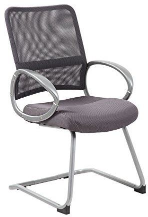 Boss Office Products Mesh Back Guest Chair with Pewter Finish in Charcoal Grey 24D x 24W x 39H in